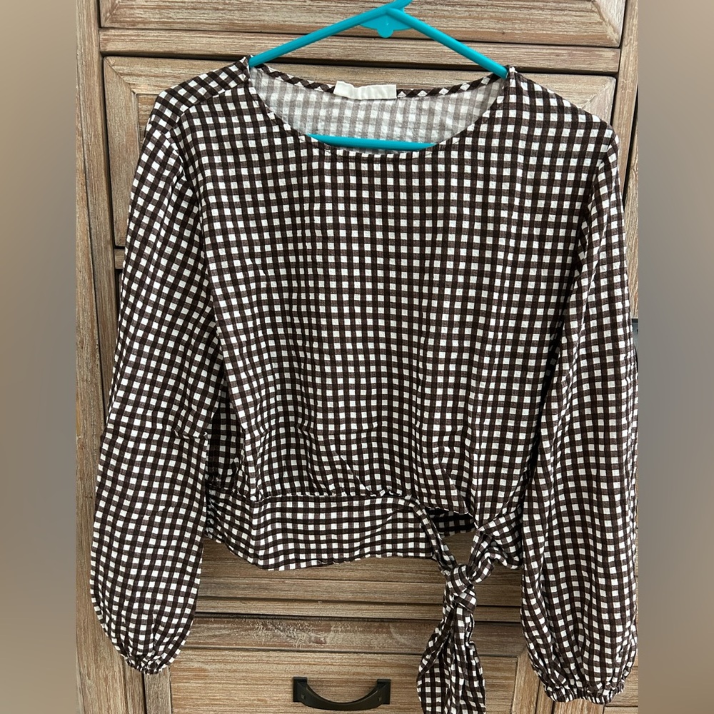 Peony Brown and White Gingham Women's Top 10/M Australia size